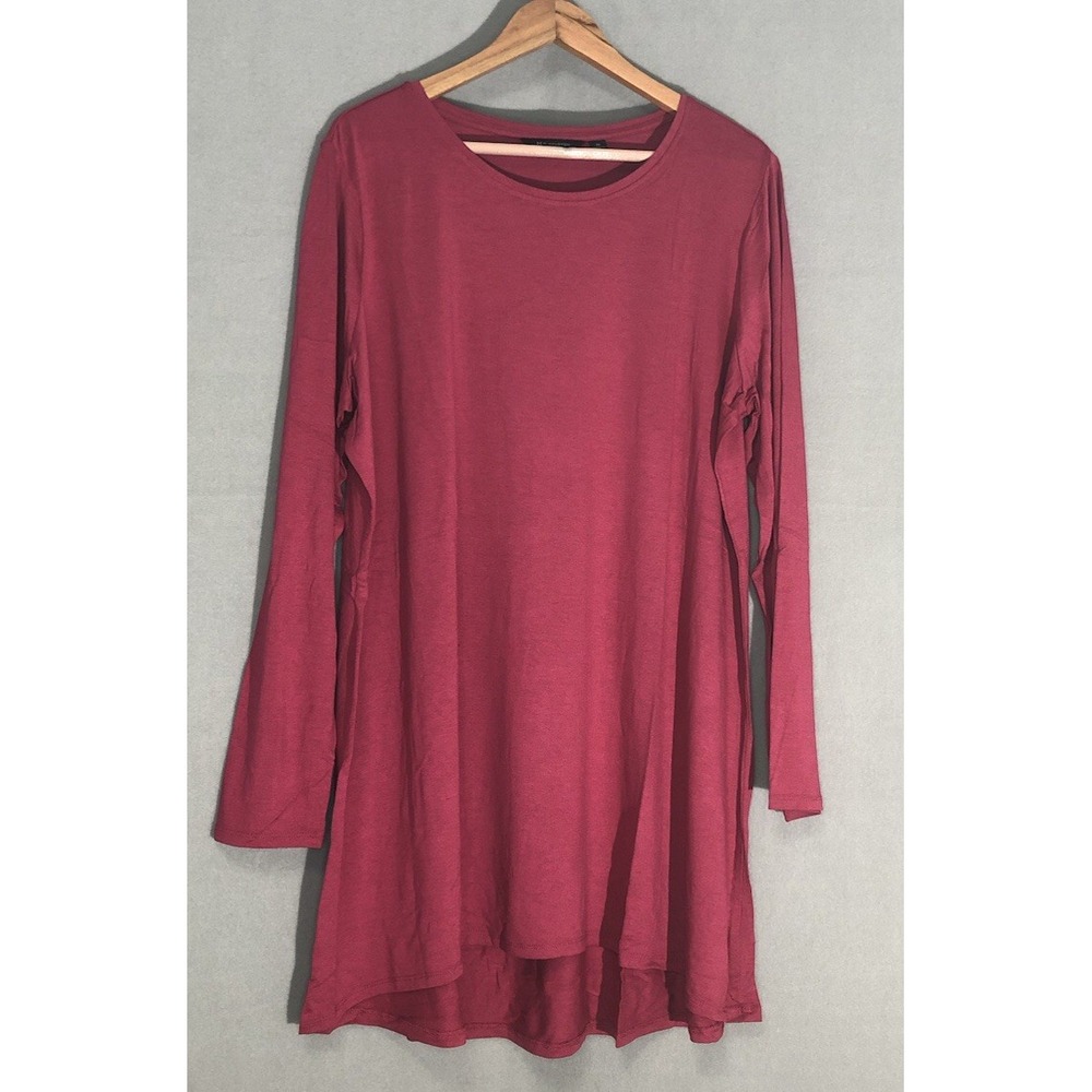 NEW H by Halston Knit Tunic Top Long Sleeve Plus Size 2X Heather Raspberry NEW